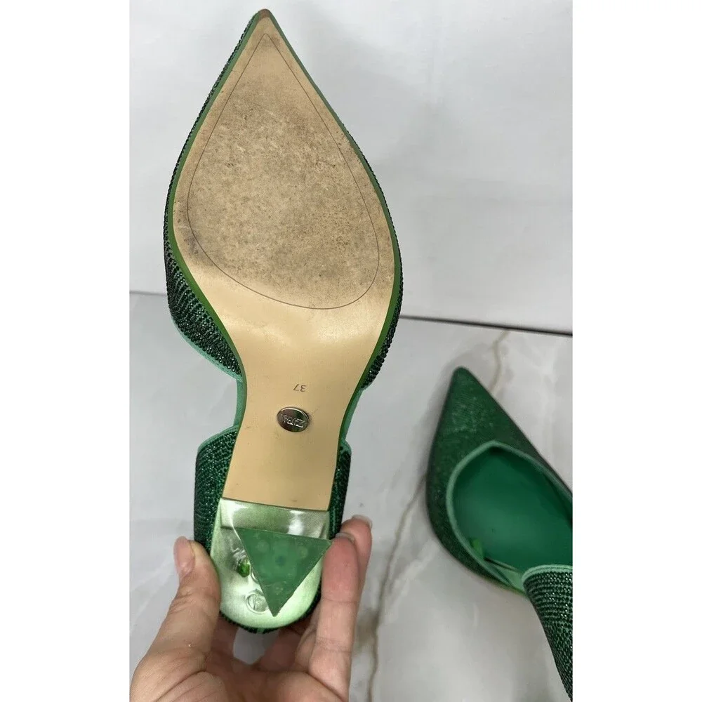 ZARA RHINESTONE HI HEEL STILETTO PUMPS SHOES GREEN SZ 37 Us 7 SLIP ON - Picture 9 of 10